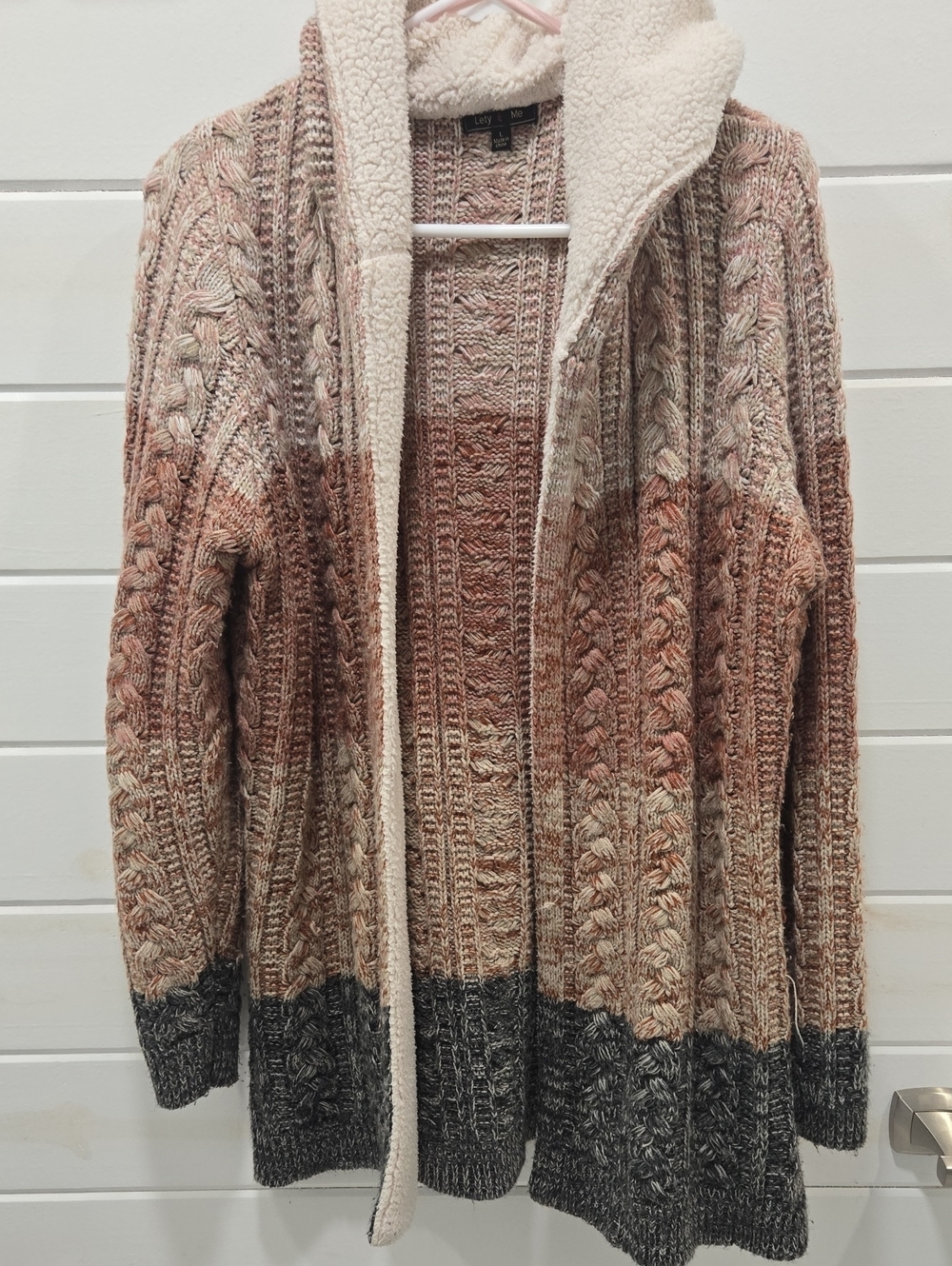 Cable-Knit Hooded Cardigan in Blush Multi